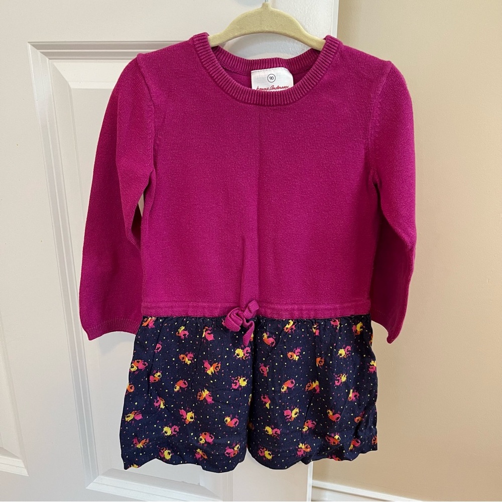 Hanna Andersson Sweater Dress Pink Floral Size 90 3T